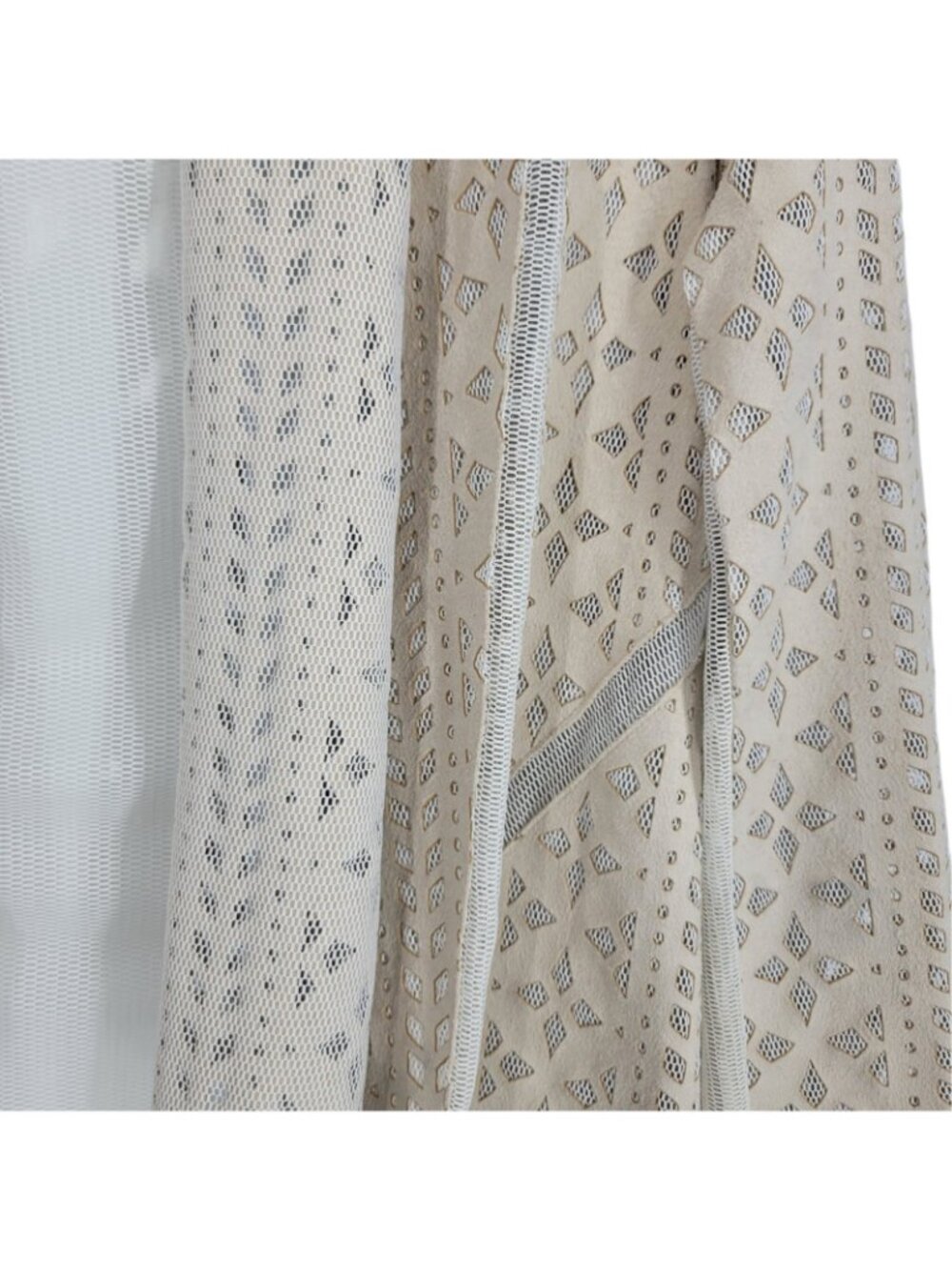 Alberto Makali M Laser Cut Jacket Beige Mesh Geometric Open Front Artsy y2k - Picture 4 of 5